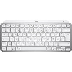 Logitech MX Keys Mini bezvadu tastatūra Kompakta Bluetooth aizmugurgaismota USB-C saderīga ar Apple macOS, iOS, Windows, Linux, Android, metāla korpuss - gaiši pelēks