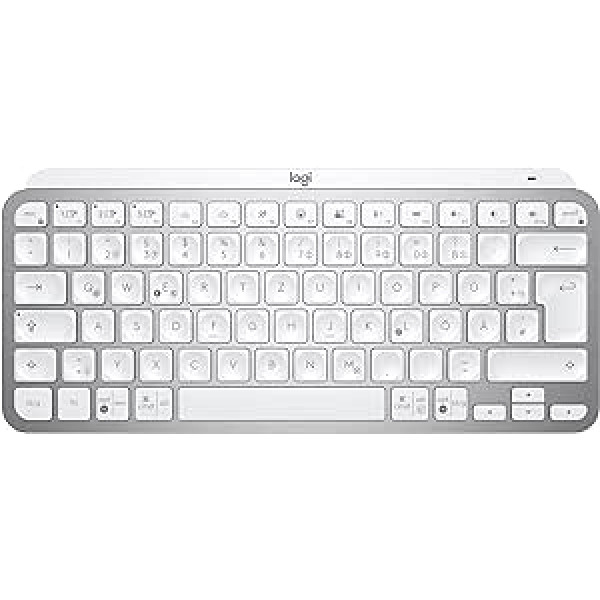 „Logitech MX Keys Mini“ belaidė klaviatūra kompaktiška „Bluetooth“ apšviesta USB-C, suderinama su „Apple MacOS“, „iOS“, „Windows“, „Linux“, „Android“, metaliniu dėklu – šviesiai pilka