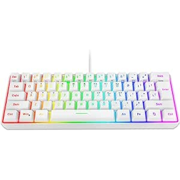 Snpurdiri 60% spēļu tastatūra, maza, maza vadu mehāniskā sajūta tastatūra, pārnēsājama kompakta RGB tastatūra personālajam datoram, Mac, birojam, spēlēm (61 taustiņš, balts)