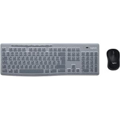 Logitech MK270 Desktop for Education ar silikona vāciņu, bezvadu tastatūras peles kombinācija operētājsistēmai Windows, 2,4 GHz USB, kompaktā pele, 8 multivides taustiņi, dators, vācu QWERTZ izkārtojums — melns