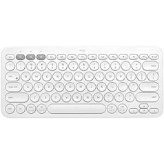 Logitech K380 bezvadu vairāku ierīču Bluetooth tastatūra ar Easy-Switch līdz 3 ierīcēm, plāna — PC, piezīmjdators, Windows, Mac, Chrome OS, Android, iPad OS, Apple TV, vācu QWERTZ izkārtojums — balts