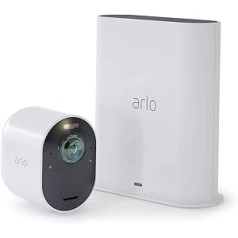 Arlo Ultra — 4K UHD bezvadu drošības 1 kameru sistēma, iekštelpu/āra drošības kameras ar krāsainu nakts redzamību, 180° skats, divvirzienu audio, prožektors, sirēna, (VMS5140)