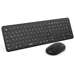 seenda bezvadu tastatūras un peles komplekts, īpaši plāna pilna izmēra bezvadu tastatūra ar peli ar USB uztvērēju personālajam datoram/klēpjdatoram/viedtelevizoram/mājai/birojam, QWERTZ izkārtojums un kluss klikšķis (melns)