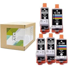 AITX PGI-35 ir CLI-36 kasetės, suderinamos su Canon PIXMA TR150 IP100 IP110 MINI260 MINI320 spausdintuvais (3 juodos ir 2 spalvos)