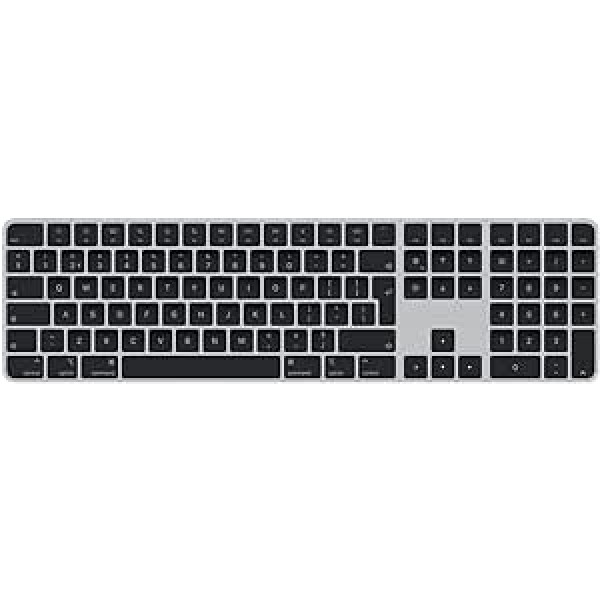 Apple Magic Keyboard ar Touch ID un Ziffernblock: Bluetooth, Wiederaufladbar. Saderīgs ar Mac Computern Chip; Niederländisch, Schwarze Tasten