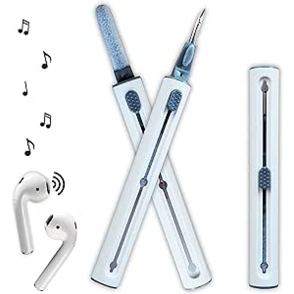 Airpods Cleaning Pen, 3 in 1 Multifunction Bluetooth Headphone Cleaning Pen Cleaning Pen for Headphones, Charging Case, Camera and Mobile Phones (White)