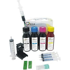 refill24 Papildymo rinkinys: Papildymo rašalas 400 ml Suderinamas su spausdintuvų kasetėmis HP 301, 301 XL Black and Color Multipack + Priedai + Instrukcijos (anglų kalba negarantuojama), Papildymo rinkinys su