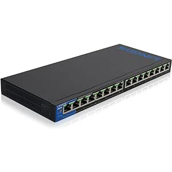 Linksys LGS116P-EU 16 portu nepārvaldīts Gigabit-Netzwerk-Switch ar 8 PoE+ portiem, Ethernet sadalītājs — 1000 Mbit/s für Büros und zu Hause, IP Uberwachung — Platzierung auf dem Schreibtisch