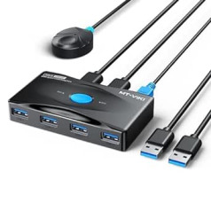 MT-VIKI 2 in 4 Out USB slēdzis 2 PC USB 3.0 KVM slēdzis ar 2 x 1,5 m USB 3.0 kabeļiem Type-C barošanas avota darbvirsmas atlasītājs tastatūrai pelei Printera skenerim USB sticks