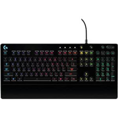 Logitech G213 Gaming Keyboard Prodigy, RGB apgaismojums, programmējami G taustiņi, multivides vadības ierīces, integrēts plaukstu balsts, drošs pret šļakatām, franču AZERTY izkārtojums, melns