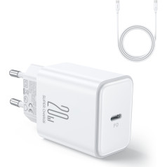 USB-C PD 20W sienas lādētājs + USB-C JR-TCF06 kabelis, balts