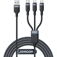 3in1 kabelis USB-A – iPhone Lightning USB-C microUSB Multi-Use 1,2m juodas