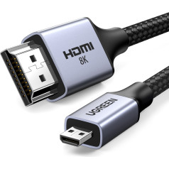 Mikro HDMI — HDMI 2.1 8K adaptera kabelis, 2 m, pelēks