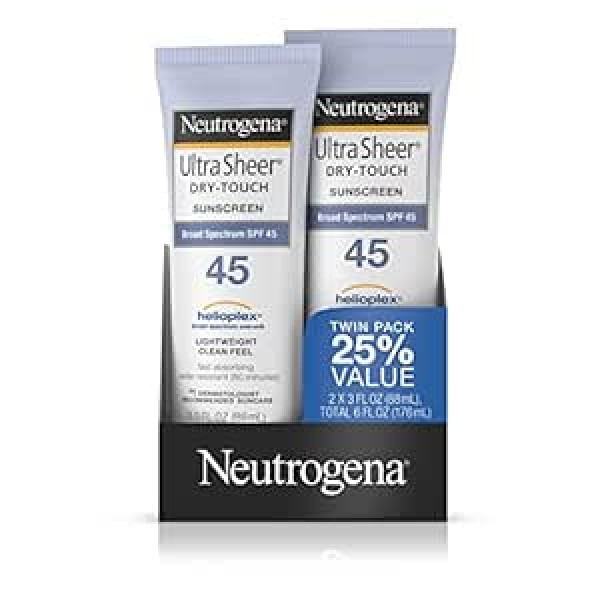 Neutrogena Ultra Sheer Twin Pack — saules aizsardzības līdzeklis SPF 45 ASV — iepakojums pa 2