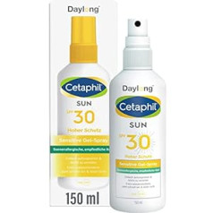 Cetaphil SUN Sensitive gelio purškiklis SPF 30, 150 ml, apsauga nuo saulės sportininkams ir alergiškiems nuo saulės, jautriai odai, lengvai purškiama, lengvai pasiskirsto ir nelipna, be kvapiųjų medžiagų