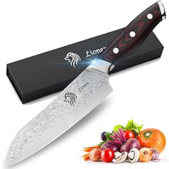 LIONEX Kuchenmesser Kochmesser & damast fleischmesser aus 67 Schichten japanischem VG10 Damaststahl, Damastmesser Profi Messer mit rutschfestem G10 Griff, Santoku Messer 29cm, Extra Scharf