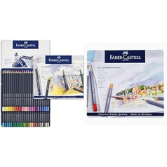 Faber-Castell Goldfaber 114748 krāsaini zīmuļi ar pastāvīgu eļļas krīta svinu, 48 un 114648 akvareļu zīmuļu komplekts, Goldfaber, 48 metāla futrālis