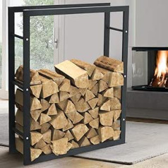 BAKAJI Wood Shelf Vertical Rectangle Metal Indoor Wood Home Garden Fireplace Stove Modern Design (100 x 25 x 80cm)