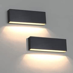 DAWALIGHT 2 6 W sienas lampu komplekts, IP65 āra apgaismojums, mājas siena, LED, 3000 K, silti balts, sienas apgaismojums, izmantošanai ārpus telpām, ūdensizturīgs āra apgaismojums, tumši pelēka plastmasa