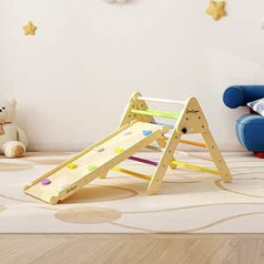 BanaSuper du viename vaikiškas laipiojimo trikampis vaivorykšte su rampos rinkiniu mažiems vaikams skirtas medinis laipiojimo rėmas Montessori vaikams