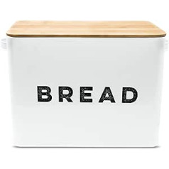 Large Bread Bin with Eco Bamboo Chopping Board, 33 x 24 x 18 cm, White