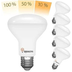 BHMAOYN LED atstarotājs R80 E27 12 W, 3 pakāpju aptumšojams, izmantojot gaismas slēdzi, 1150 LM (12 W)–600 LM (6 W) 120 LM (2 W), 3000 K silti balts, 3 spilgtuma trīs vienā atstarojošās lampas, 120 Flicker , Aptumšošana bez