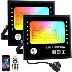 BOSITE 2 RGB prožektoru komplekts, 60 W, LED prožektors, aptumšojams RGB, LED prožektors, krāsains, IP66 ūdensizturīgs, 6500 K balta gaisma, taimeris, RGBW krāsu maiņas prožektors klubiem, mājām, ballītēm, kokiem,