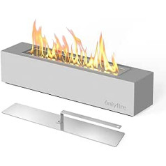 Onlyfire Bioethanol Table Fireplace with Extinguishing Aid, Table Fire for Indoor Outdoor, Rectangular, Concrete Room Fireplace, Portable Table Fire Pit for Balcony, Garden, Dining Table, Room