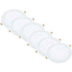 JANDEI — 6 LED padziļināto lejupejošo lukturu komplekts, 18 W, 1440 lūmeni, apaļa forma, uzstādīšanas cauruma diametrs 200 — diametrs 205 mm, īpaši plakans 13 mm dziļums, gaiša krāsa vēsi balts 6000 K, iekļauts