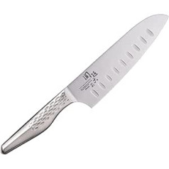 KAI Seki Magoroku Shoso Santoku mit Kullenschliff 16,5 cm Klingenlänge - 5CR15MoV Edelstahl 56 (±1) HRC - konvexer Anschliff 18-8 Edelstahl Griff mit Rautenmuster - Ražots Japānā