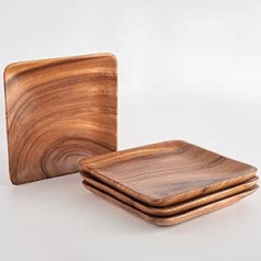 Akacijos medžio kvadratinė lėkštė 7 colių rankų darbo modernaus stiliaus ekologiški, tvariai pagaminti virtuvės indai