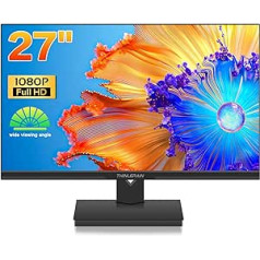 Thinlerain 27 Inch Monitor FHD 1920 x 1080p IPS LED Screen Monitor for PC, Computer (HDMI, VGA, 60Hz, FreeSync, 5ms), Black