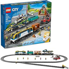 Lego City kravas vilciena komplekts, 60336 tālvadības rotaļlieta bērniem vecumā no 7 + ar skaņām, 2 vagoni, automašīnas transportētājs, 33 kāpurķēžu daļas un 2 EV automašīnu rotaļlietas