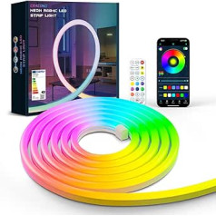 CHACOKO 10 m Neon RGB with IC LED Strip, 1 Roll, Rainbow Effect, 84 LEDs/Metre, 840 LED, Waterproof IP65 Silicone LED Strip, App and Remote Control, for Home, Room, Garden, Party