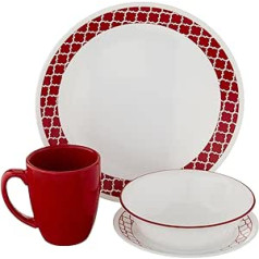 Corelle Crimson režģa mikroshēmu un neplīstošu galda piederumu komplekts, stikls, sarkans, 16 daļ., 29 x 29 x 14,5 cm