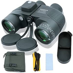 10 x 50 Waterproof Anti-Fog Military Marine Binoculars with Rangefinder and Compass for Navigation, Boating, Fishing, Water Sports, Hunting and More (Green)