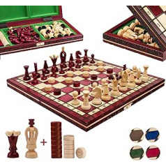 Great Kingdom Schach Spiel und Dame Spiel | Šaha meistars Farbe Rote | Šaha komplekts 35cm | Qualität Reise Schachspiel- Handgemachtes Tragbares Schach für Kinder und Erwachsene