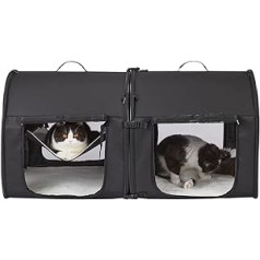 GIOPACO pārnēsājama dubultā mīksta sānu mājdzīvnieku audzētava Divu nodalījumu kaķu audzētava saliekama ērta kucēnu mājas un suņu ceļojumu kaste ar šūpuļtīklu/paklājiņiem visiem mājdzīvniekiem melns automašīnas sēdeklis