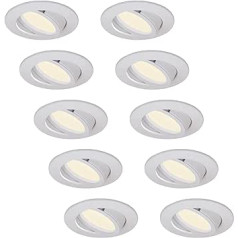 HCFEI komplekts ar 10 LED padziļinātu prožektoru, regulējams, balts, grozāms, 5 W, plakans, 230 V, padziļināts prožektors, 68 mm urbums, 120° stara leņķis, silti balts 3000 K