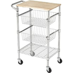 Amazon Basics 3 Tier Serving Trolley Metal Basket Wood Top Silver