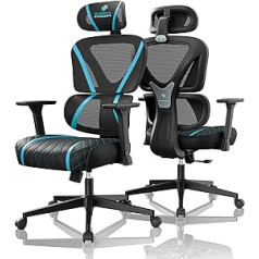 EUREKA ERGONOMIC spēļu krēsls biroja krēsls ar regulējamu jostasvietas atbalstu un galvas balstu, elpojošs elastīgs sēdekļa spilvens, augstuma regulēšana un 139° šūpoles mājas biroja krēslam, melns un zils