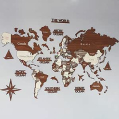 3D koka pasaules karte, koka sienas karte, mājas iesildīšanas dāvana, pasaules karte, sienas mākslas dekors, koka ceļojumu karte, dzimšanas dienas dāvana (L standarta — 150 x 89 cm)