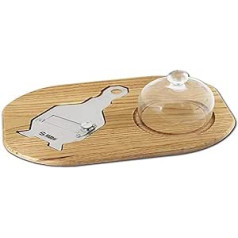 Ambrogio Sanelli Truffle Set Chestnut Wood Chopping Board with Glass Bell and Stainless Steel Truffle Cutter with Smooth Blade Chestnut Handle, Ergonomic and Non-Slip