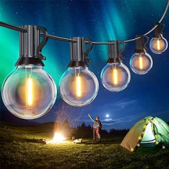 SUWIN 150 ft LED Fairy Lights Outdoor, 45 m G40 Fairy Lights Outdoor Power, Ūdensnecaurlaidīgas Garden Fairy Lights spuldzes ārā ar 75 + 2 silti baltām spuldzēm ballītei Patio Bistro āra