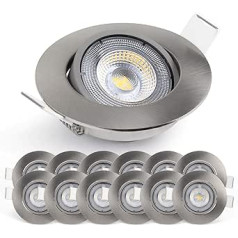 Emos LED padziļināts prožektors 230 V, 5 W / 450 lm, 50° grozāms, neitrāli balts 4000 K, padziļināts prožektors, plakans 68 mm cauruma izmērs, 12 LED prožektoru komplekts, apaļš (korpusa krāsa matēts sudrabs)