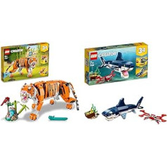 LEGO 31129 Creator Majestic Tiger, Panda vai Fish & 31088 Creator Dziļjūras iemītnieki, Rotaļlieta ar jūras dzīvnieku figūriņām: haizivis, krabis, kalmārs un jūrasvelns, komplekts bērniem no 7 gadu vecuma