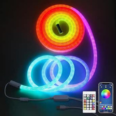 ALITOVE 5M WS2811 RGB IC Neon LED Strip 360° Luminous Round Reticulated LED Strip Colour Changing Neon Light App Control Music Sync for Bedroom Home DIY Lighting