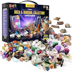 Коллекция Dan&Darci Mega Rock, Fossil & Mineral & Activity Kit — более 250 реальных образцов — с большим обучающим ковриком — грубо отполированные драгоценные ка