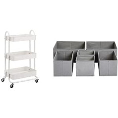 Amazon Basics Tool or Kitchen Trolley, 3 Tier White & Drawer Organiser/Clothes Organiser - Foldable for Wardrobe Bedroom or Kitchen, Set of 6