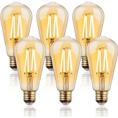 FLSNT aptumšojama Edison spuldze E27 Vintage, ST64 LED retro kvēldiega dekoratīvā spuldze, 7W aizstāj 60W spuldzi, 700LM 2700K silti balts, dzintara stikls, iepakojumā 6